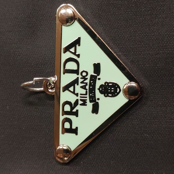 Prada Solid Sterling Silver and Mint Green Triangle Logo Pendant - Picture 1 of 3